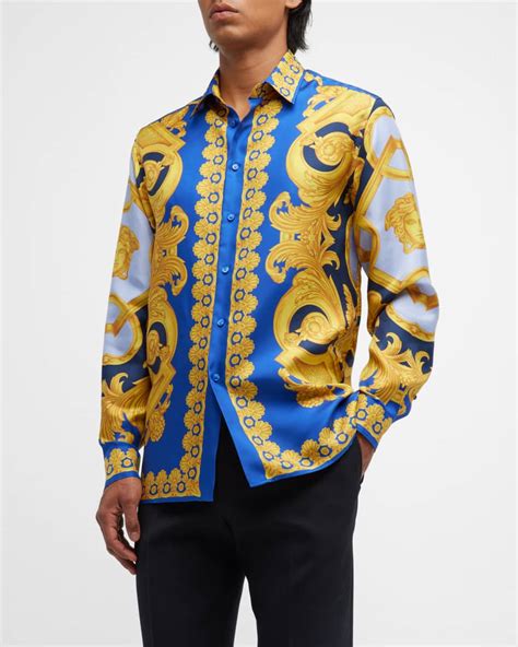 versace silk shirt mens blue|More.